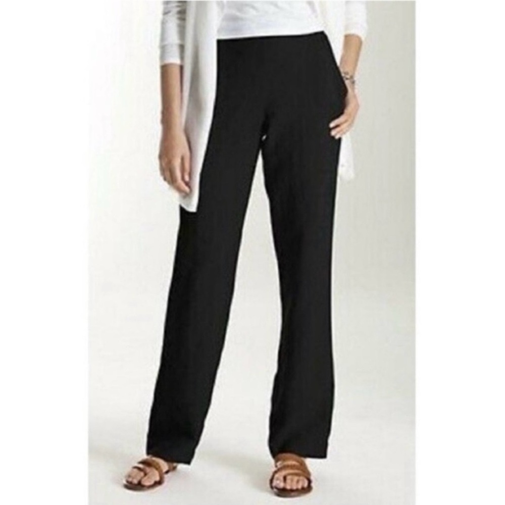 J. Jill Black Stretch Linen Pull On Straight Leg Pants Relaxed‎ Lagenlook Beachy